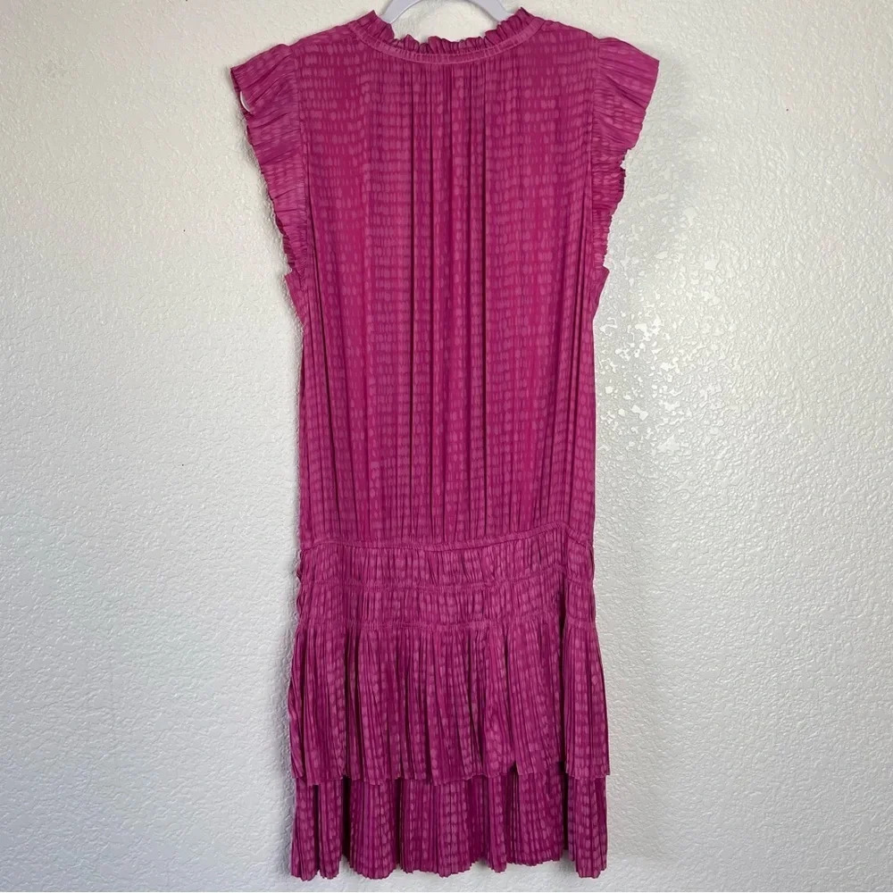 Magenta Pink Musette Mini Dress Barbie Size Medium Tiered Ruffle Hem Rush Satin - Picture 4 of 14